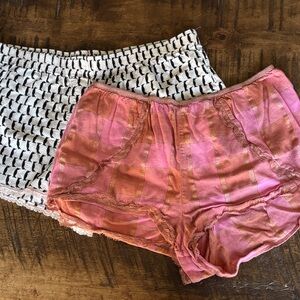 Bundle of 2 Victoria's Secret Pink & White and Plaid Lace-Trim Sleep Shorts
